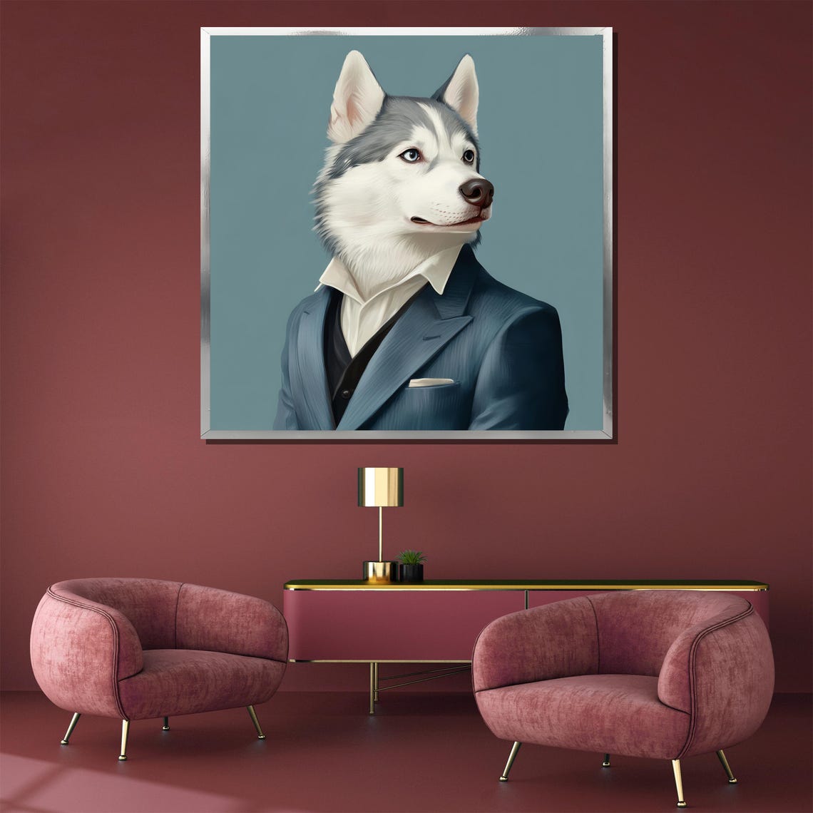 Dapper Husky In Tailored Navy Suit Funny Dog Portrait Poster - Image 3