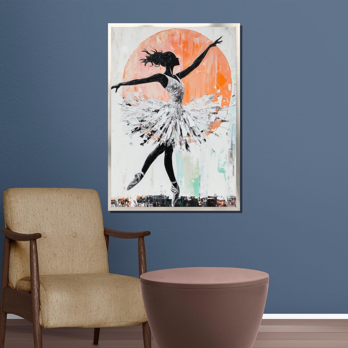 Abstract Ballerina Painting With an Orange Sun and White Tutu Poster - Image 3