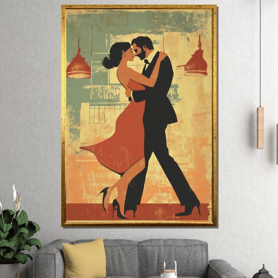 Retro Couple Dance Painting Romantic Wall Art Gift For Lovers And Vintage Inspired Home Decor