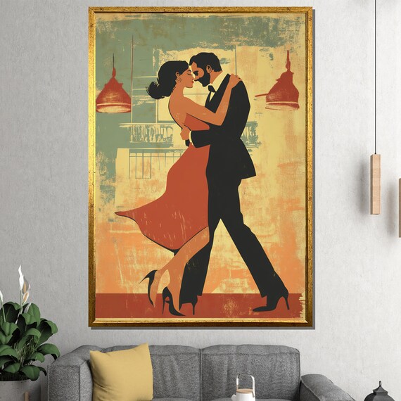 Retro Couple Dancing in a Warm Vintage Illustration Style Poster