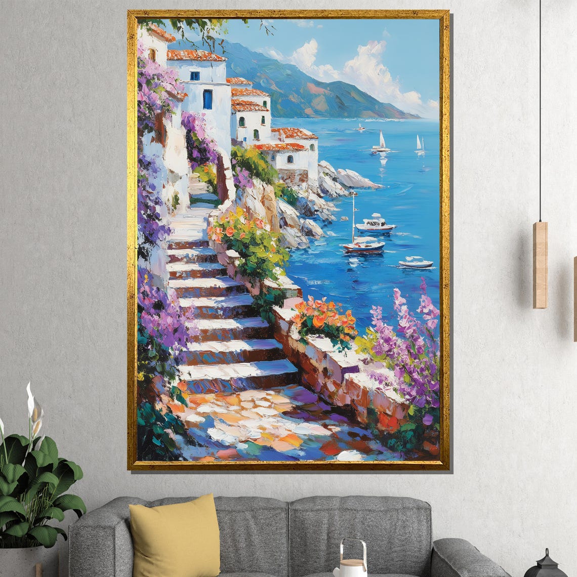 Mediterranean Coastal Village Steps Whitewashed Houses Poster