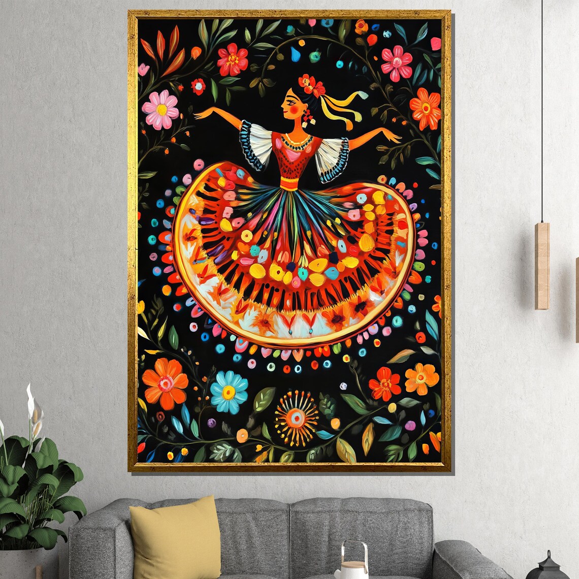 Joyful Mexican Folk Dancer Swirling Colorful Dress Folk Art Poster