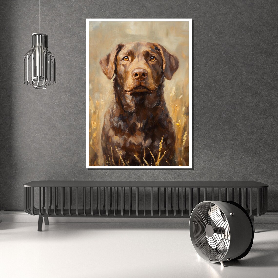 Chocolate Labrador Dog Portrait in Warm Golden Tones Art Poster - Image 2