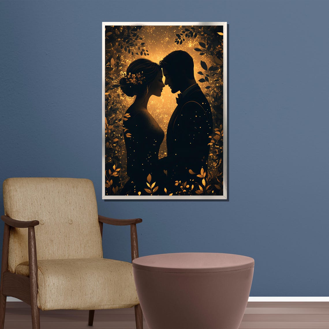 Golden Glow Romantic Couple Silhouette Elegant Evening Art Poster - Image 4