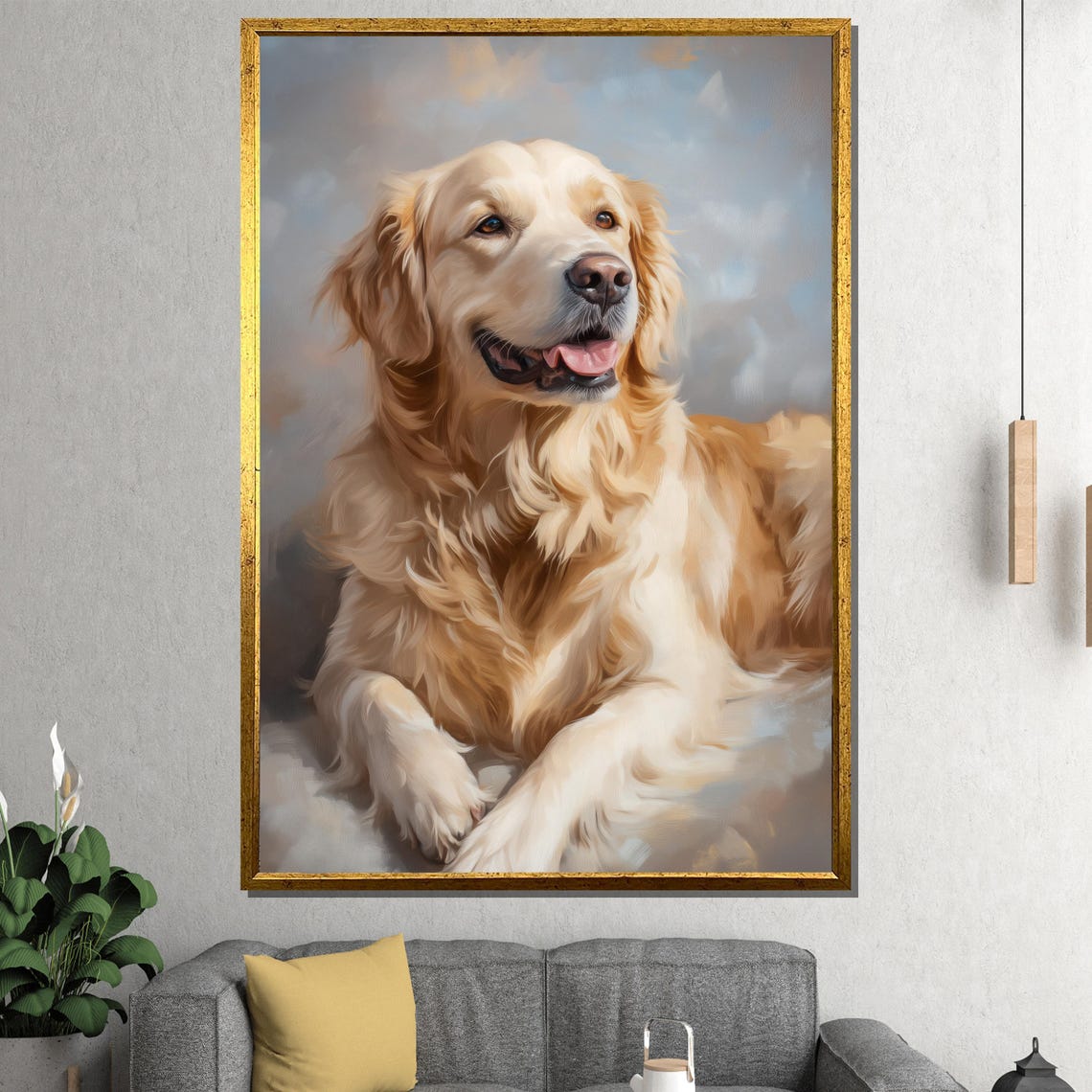 Smiling Golden Retriever Lying Down Dreamy Soft Pastel Pet Poster