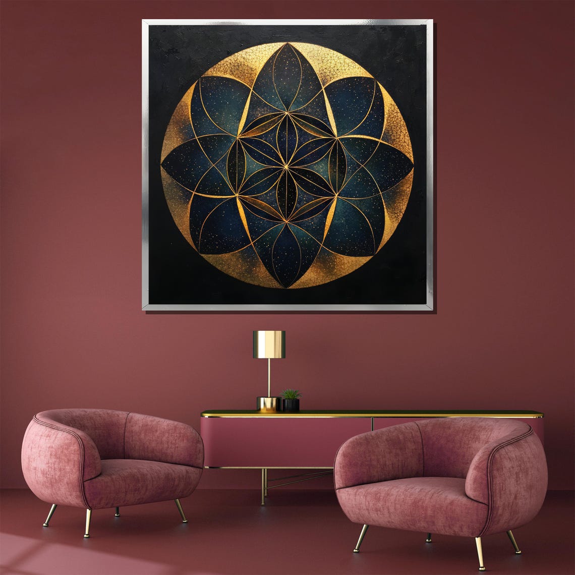 Golden Mandala Painting Luxurious Geometric Art Gift For Zen Spaces Spiritual Wall Decor And Modern Bohemian Homes - Image 3