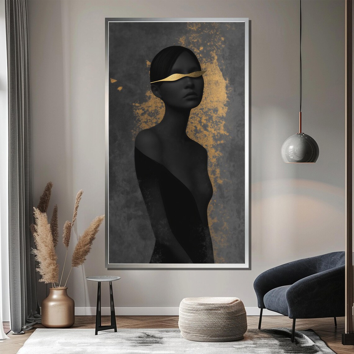 Black And Gold Luxury Woman Portrait Mysterious Abstract Art Poster - Image 4