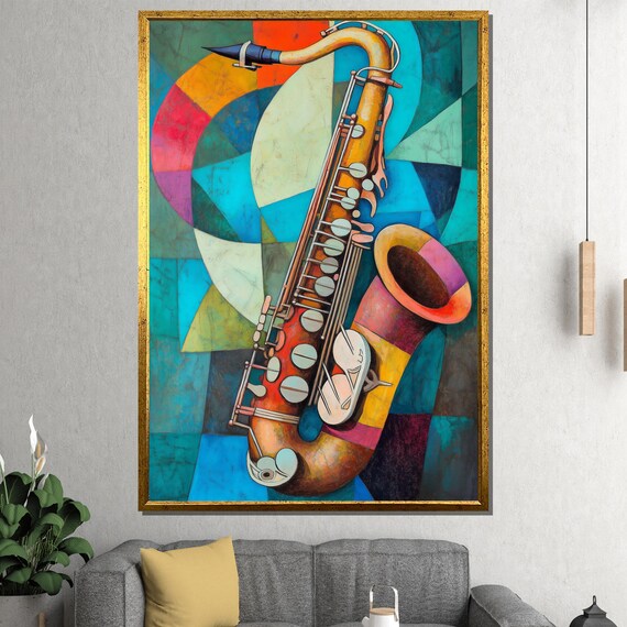 Abstract Saxophone Rainbow Cubist Jazz Instrument Wall Poster