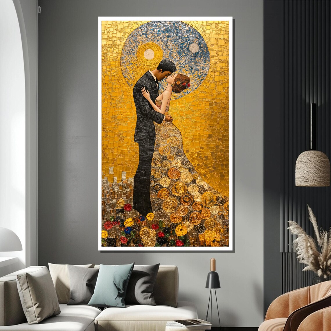 Golden Mosaic Kiss Wedding Couple Klimt Style Romantic Art Poster - Image 3