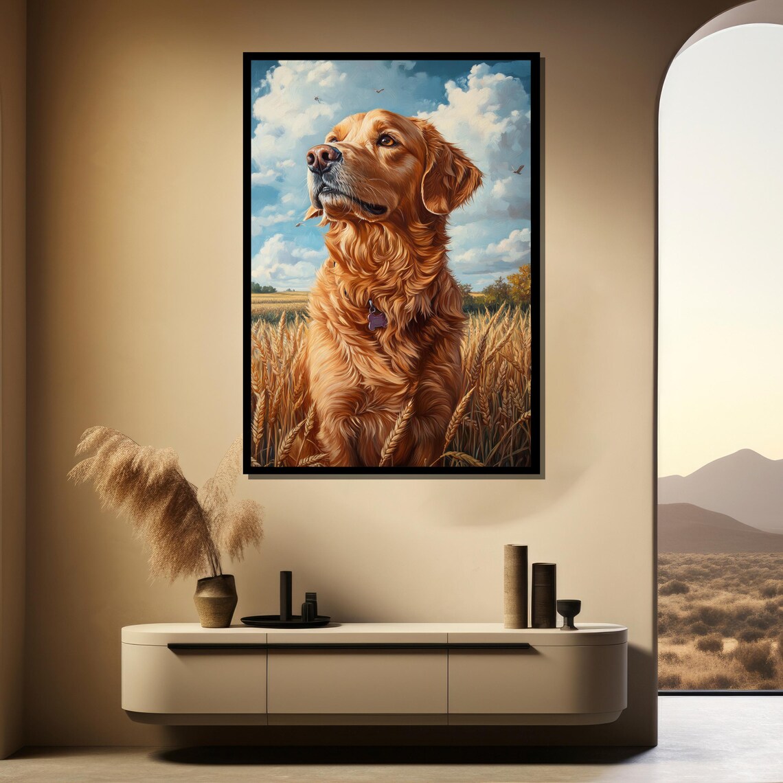 Golden Retriever Walking Through Wheat Field Painting Poster - Image 4