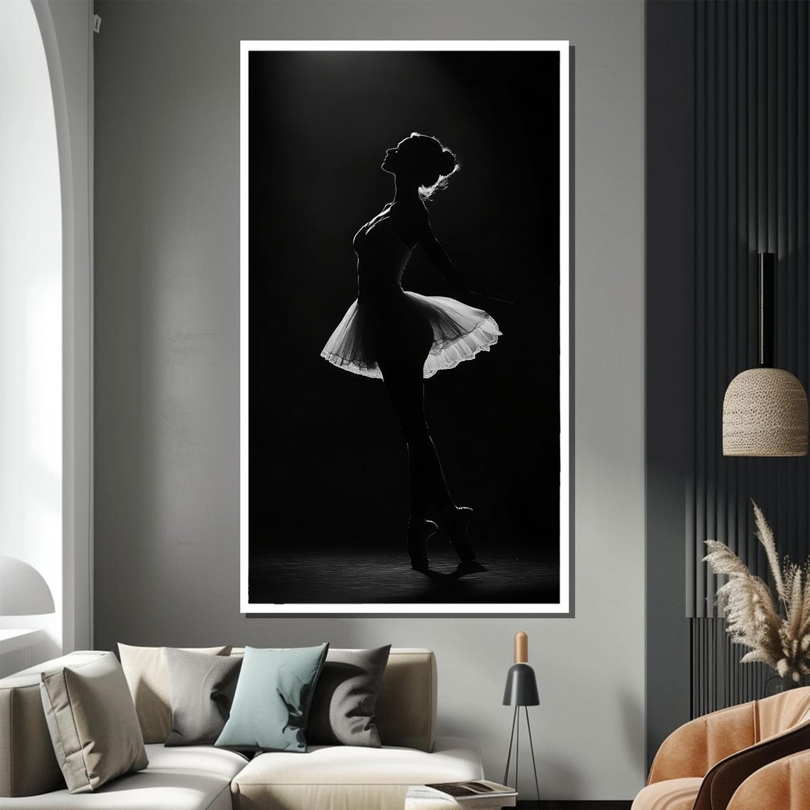 Black and White Ballerina in Dramatic Backlit Profile Poster - Image 2