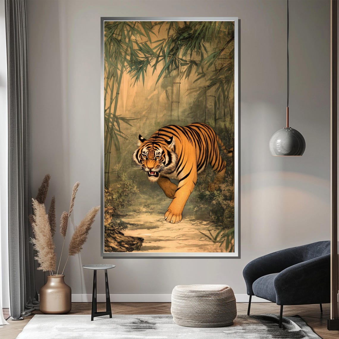 Tiger Walking Through a Misty Bamboo Forest Asian Style Poster - Image 3