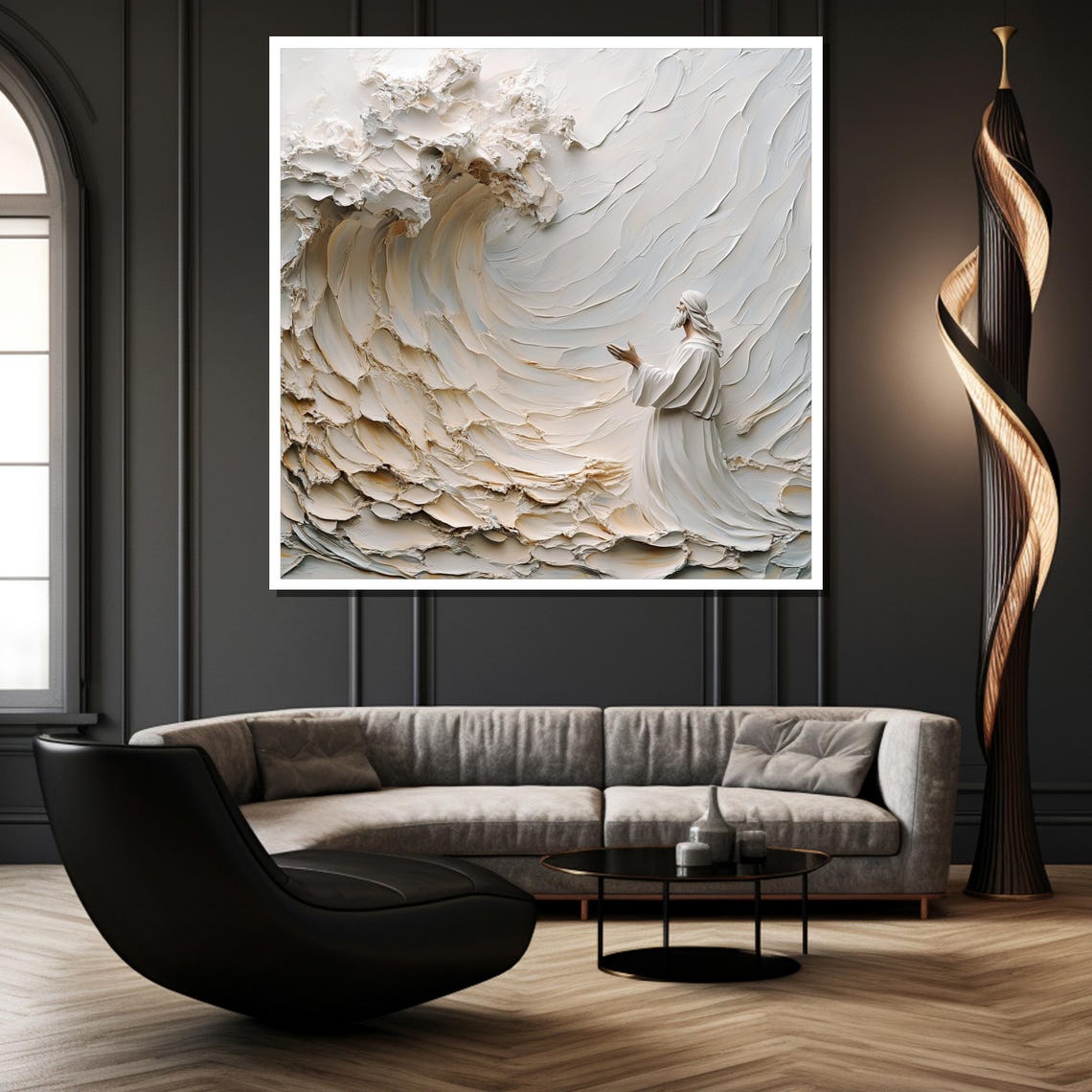Jesus Parting the Red Sea White Textured 3D Sculpture Poster - Image 4
