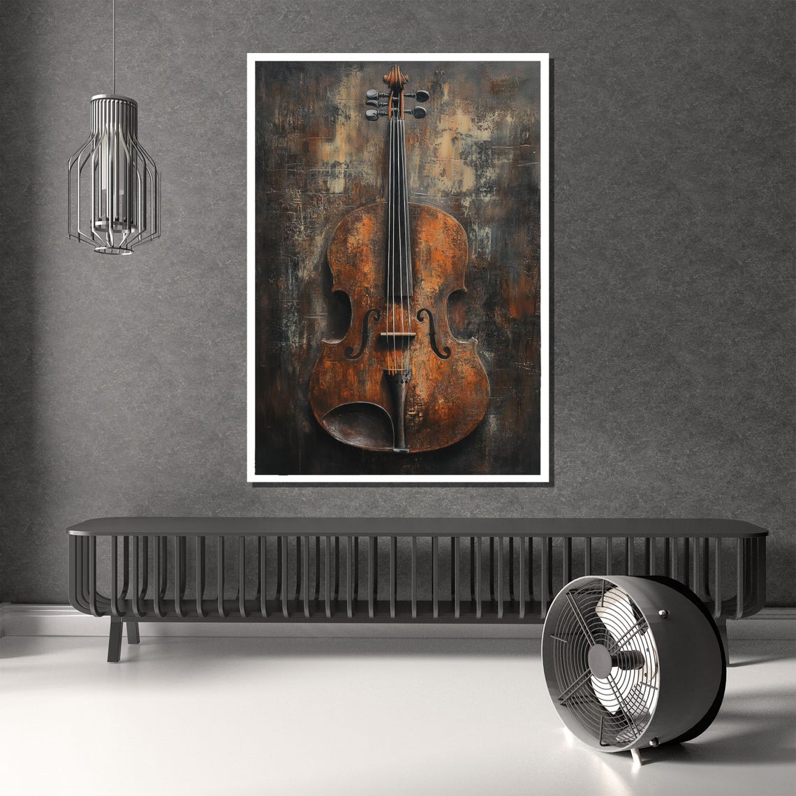 Rustic Vintage Violin Painting on a Dark Textured Canvas Poster - Image 2