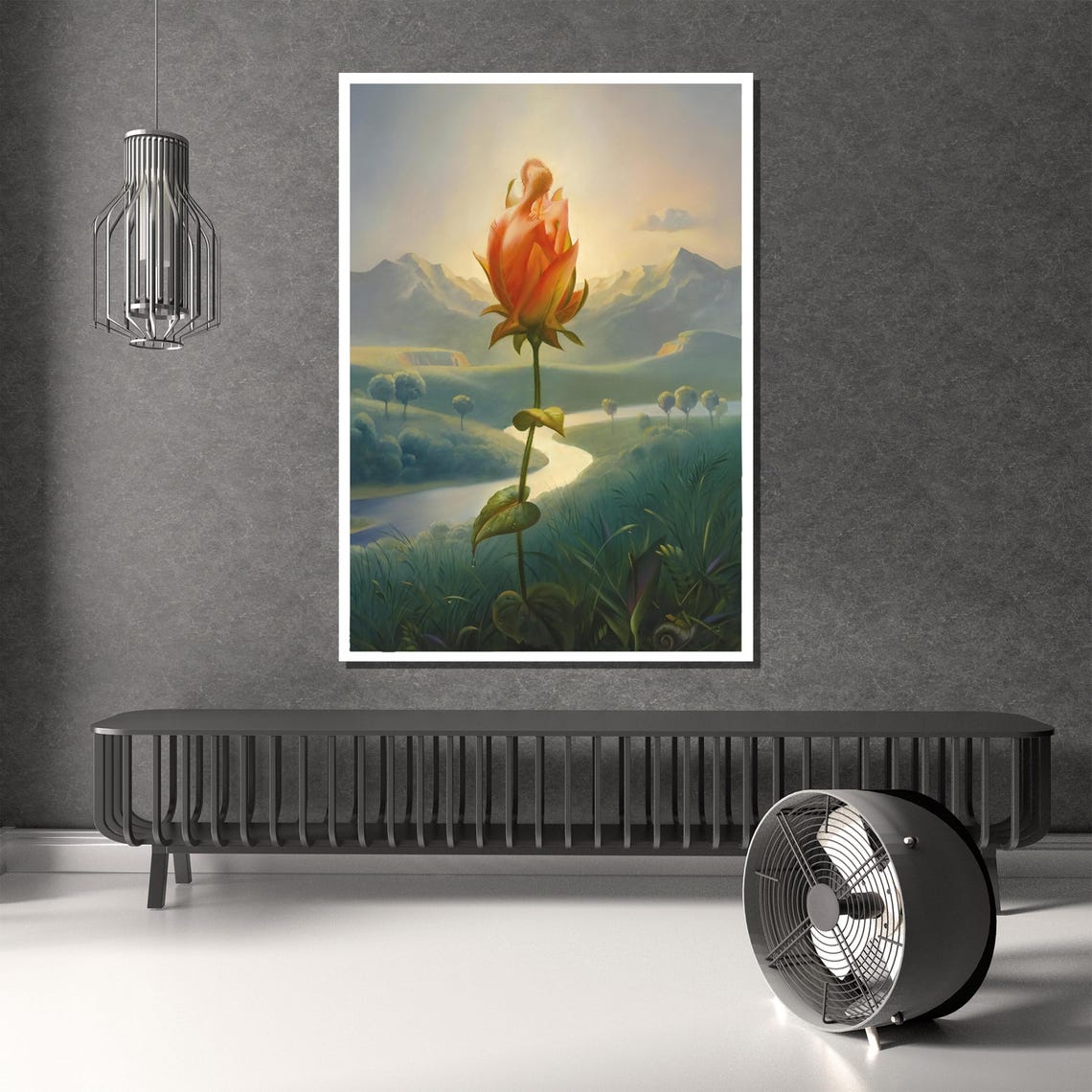 Vladimir Kush Rose Bud Embrace Surrealist Valley Sunset Poster - Image 4