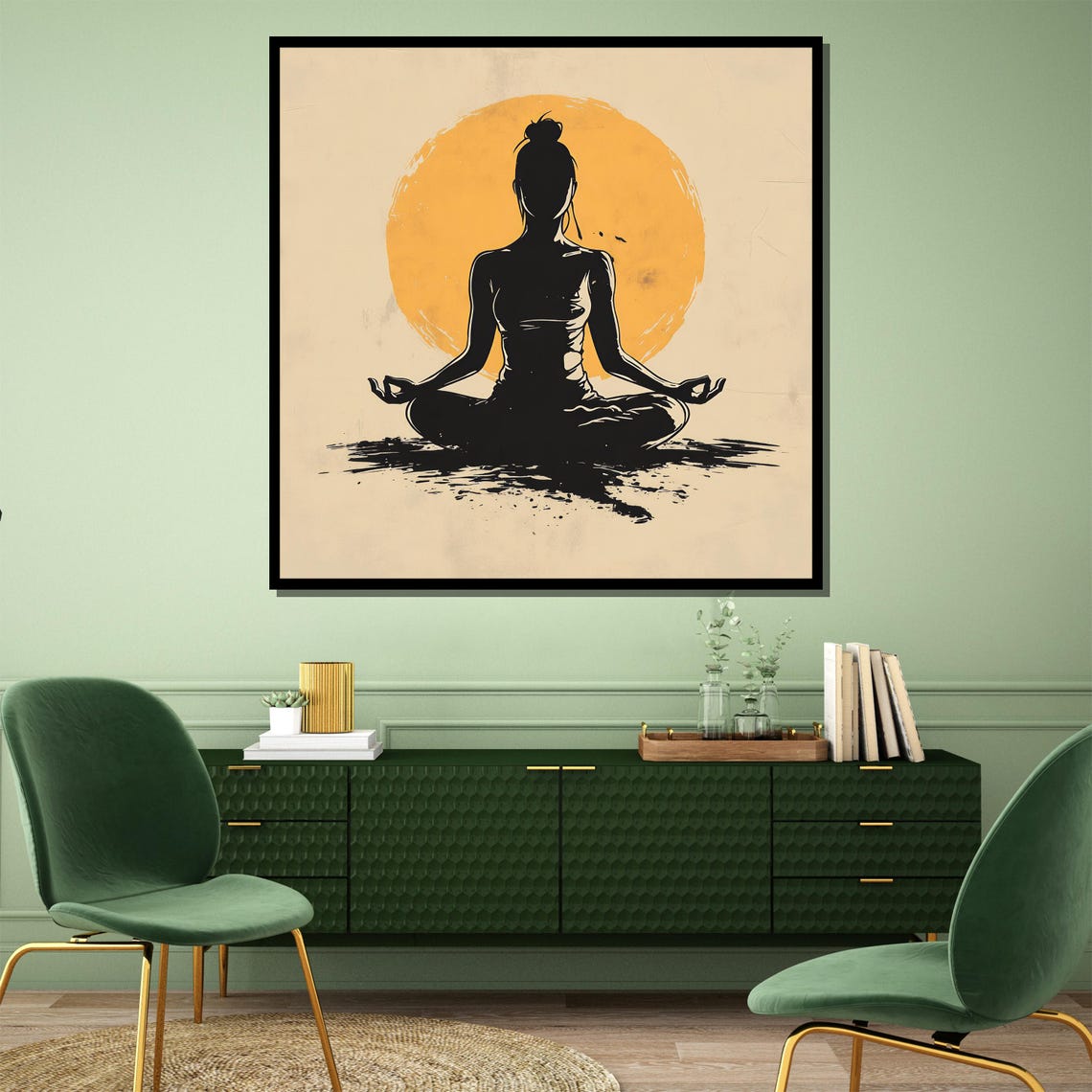 Minimalist Yogi Meditating Before A Golden Rising Sun Disc Poster - Image 4
