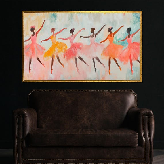 Graceful Ballerinas Painting Vibrant Wall Art Gift For Dance Lovers And Elegant Home Decor