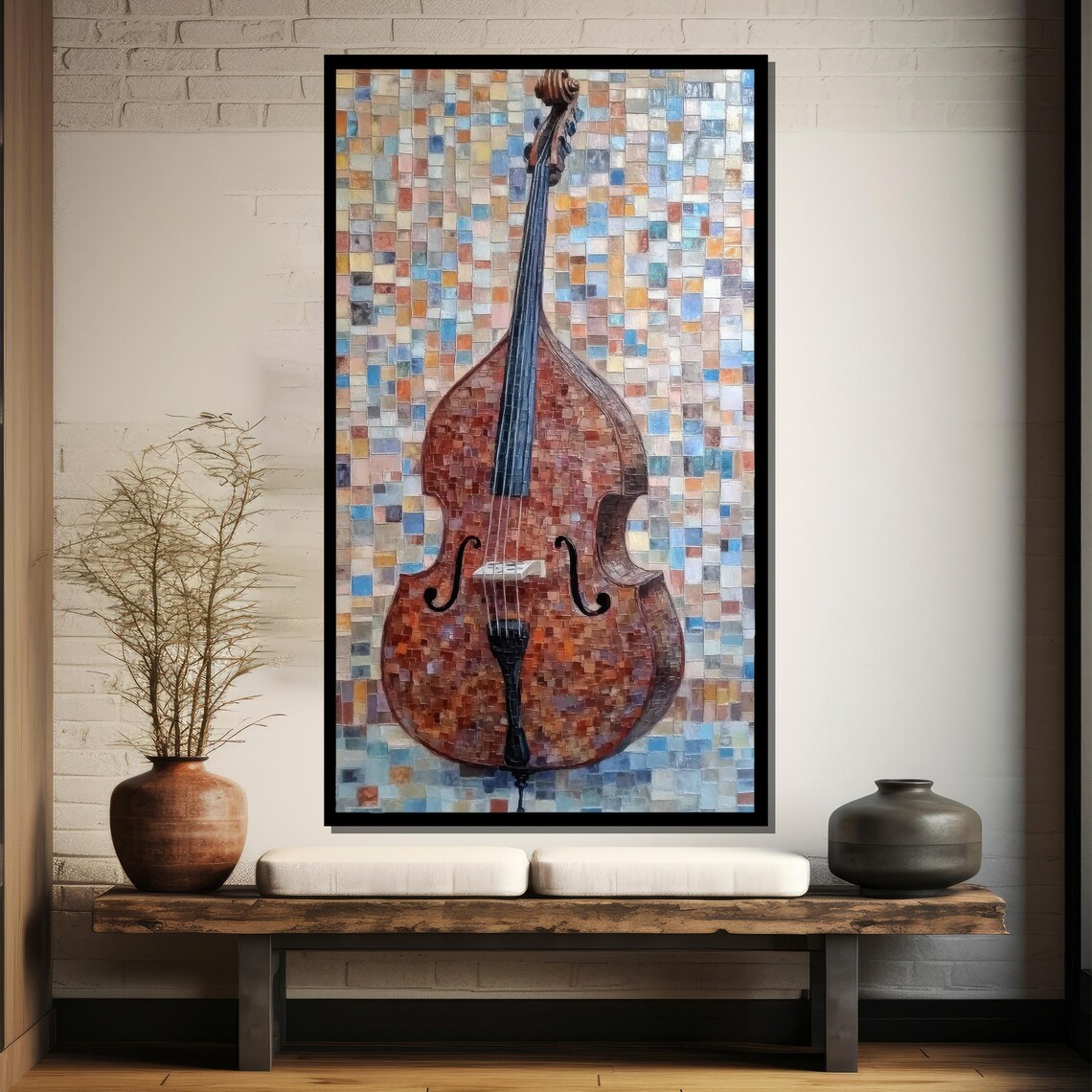 Double Bass Mosaic Tile Painting Musical Instrument Wall Poster - Image 4