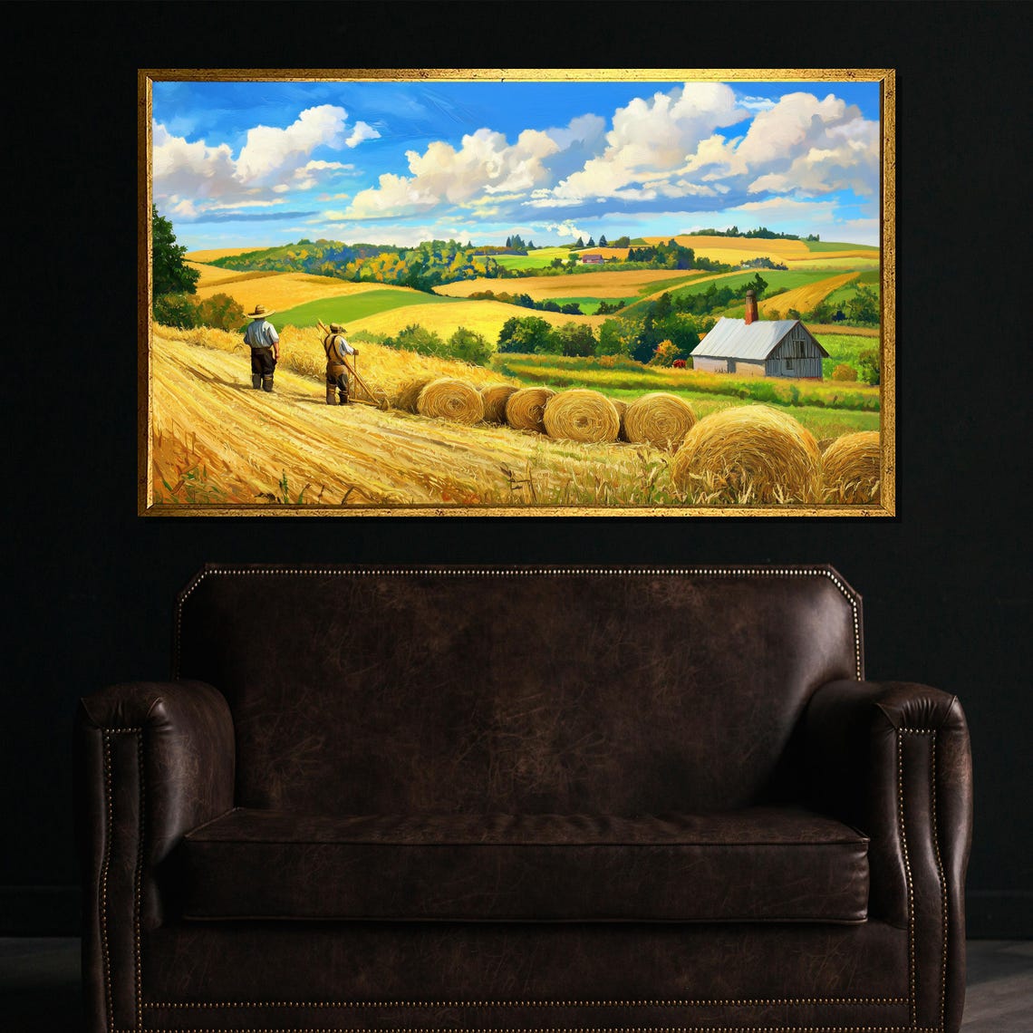 Rustic Harvest Field Farmers And Hay Bales Countryside Poster