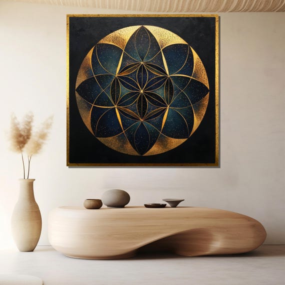 Golden Mandala Painting Luxurious Geometric Art Gift For Zen Spaces Spiritual Wall Decor And Modern Bohemian Homes