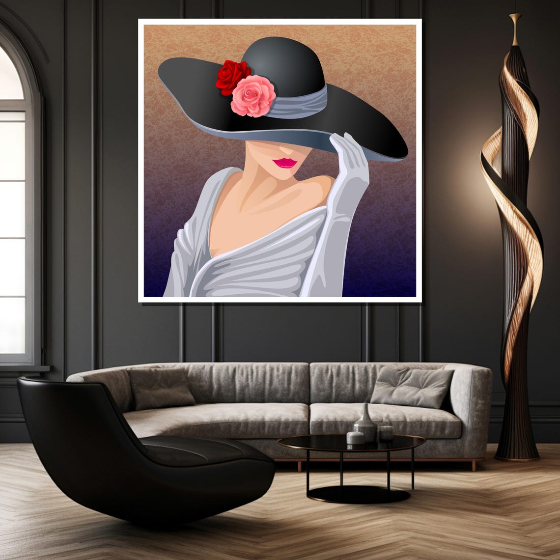 Glamorous Woman In Black Hat With Roses And White Glove Poster - Image 3