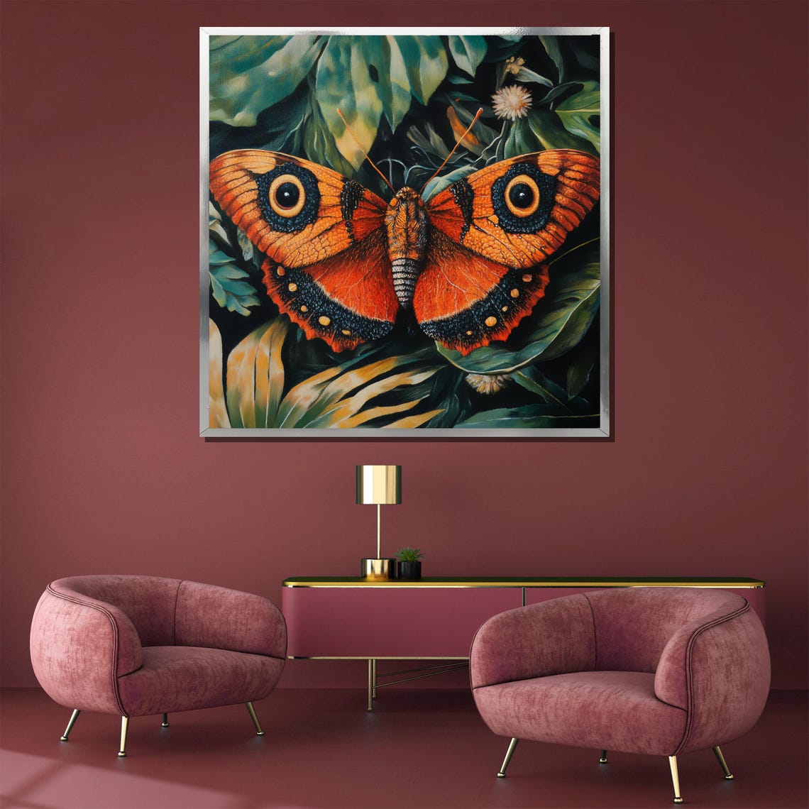Vibrant Orange Butterfly Painting Unique Wall Art Gift For Nature And Insect Lovers - Image 3