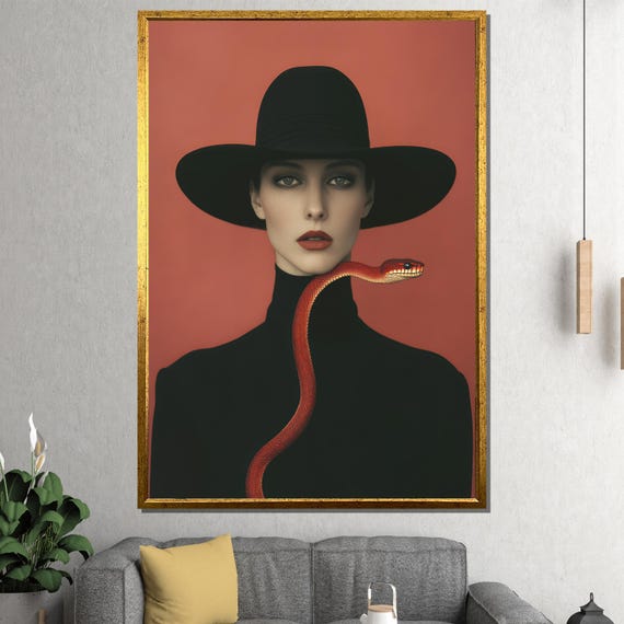 Elegant Woman With Snake Bold And Mysterious Wall Art For Living Room Bedroom Or Office Unique Gift For Art Lovers