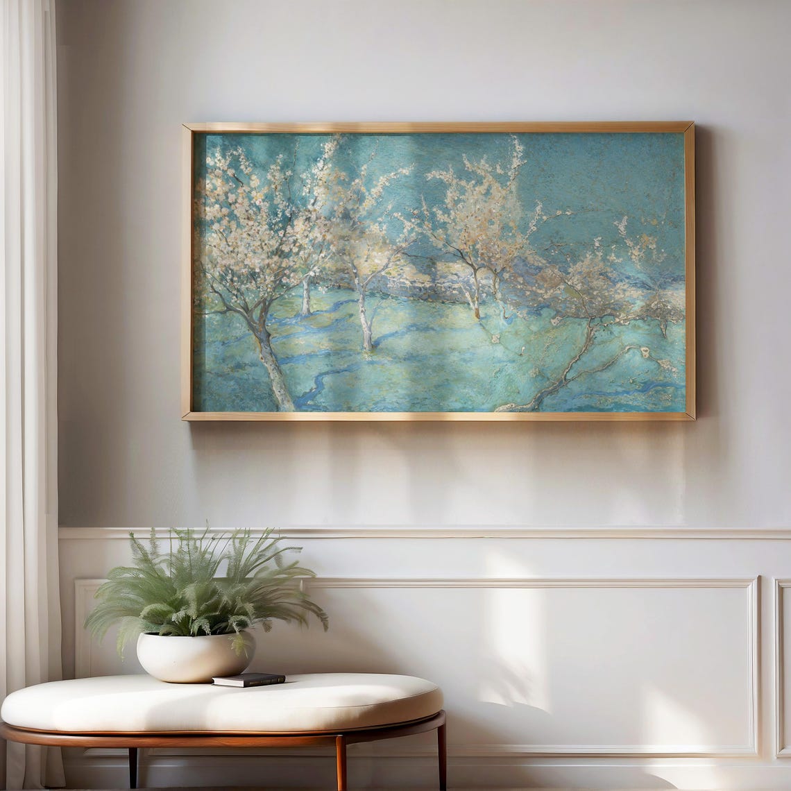 Spring Blossom Trees Blue Abstract Garden Floral Landscape Poster - Image 3