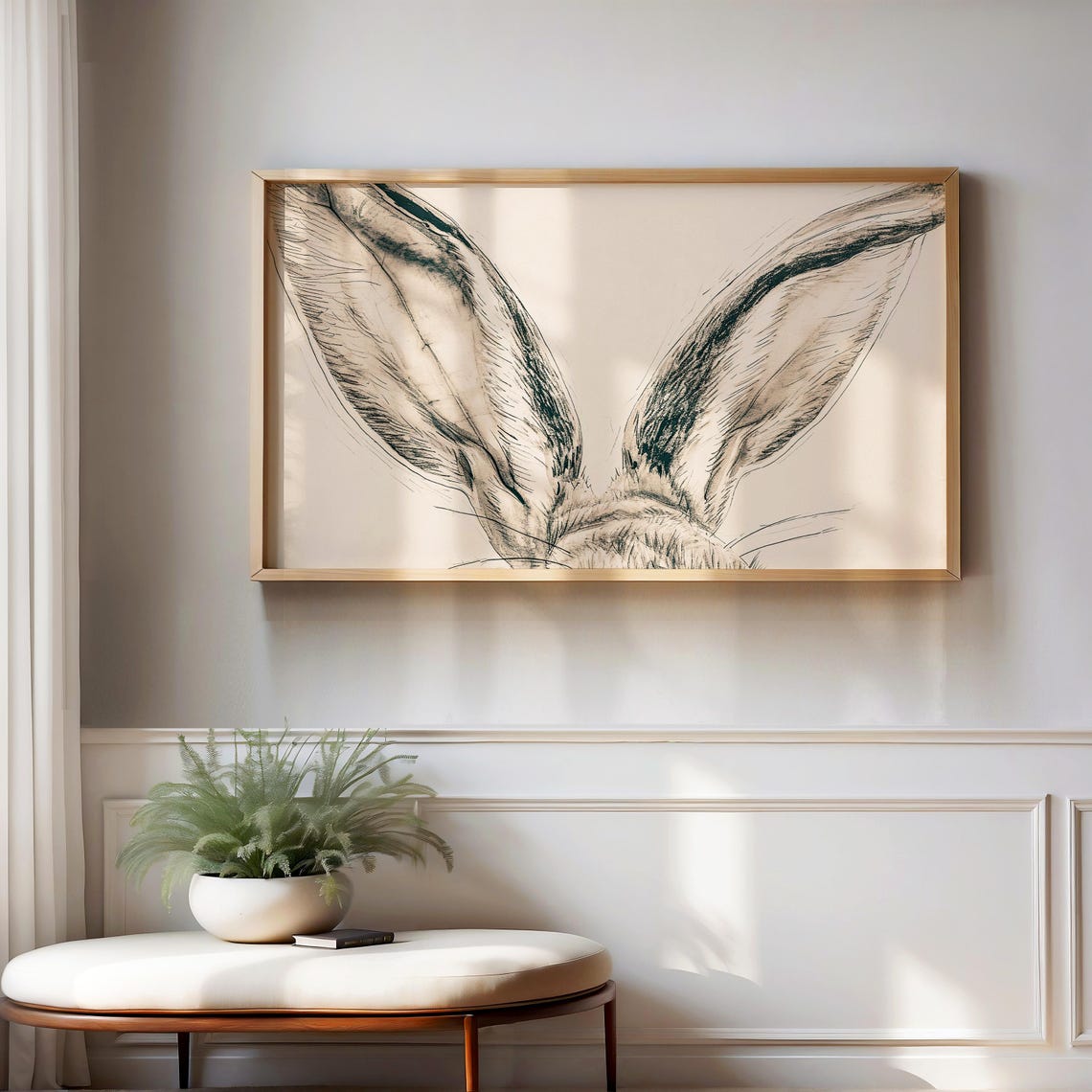 Minimalist Rabbit Ears Pencil Sketch Modern Bunny Line Art Print - Image 2