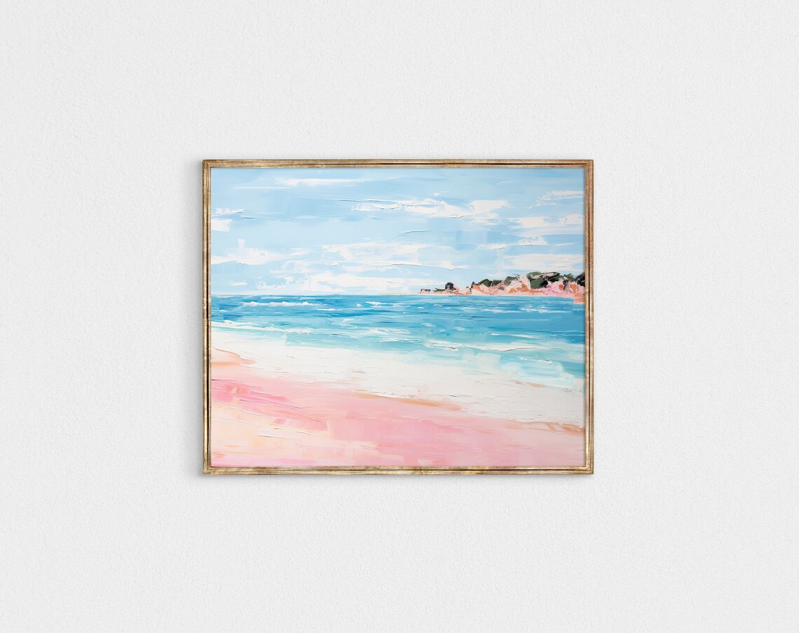 Pink Sand Blue Ocean Abstract Beach Coastal Painting Art Poster