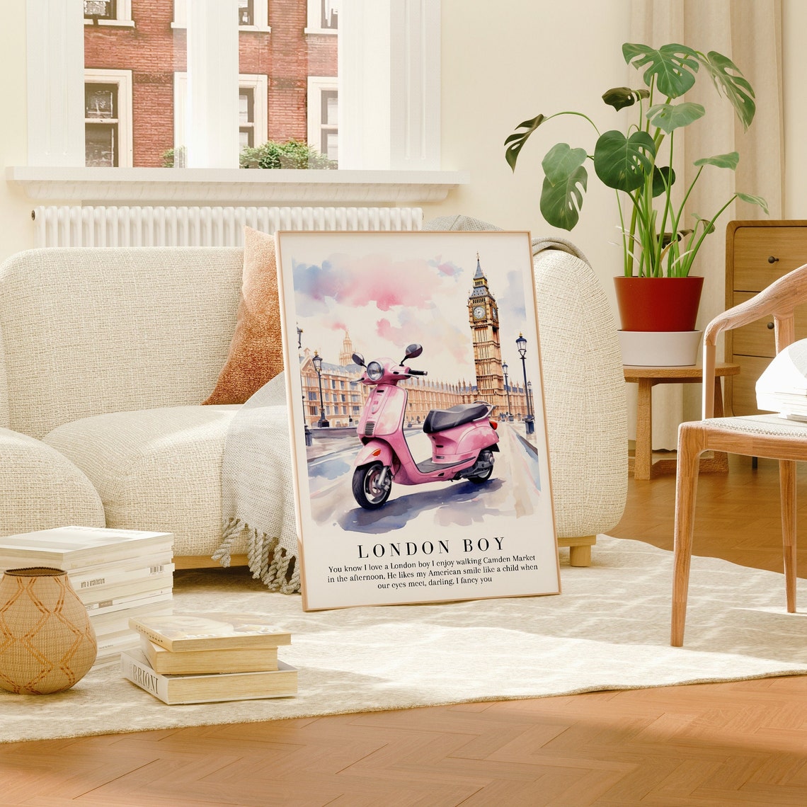 Taylor Swift London Boy Pink Scooter Big Ben Watercolor Poster - Image 2