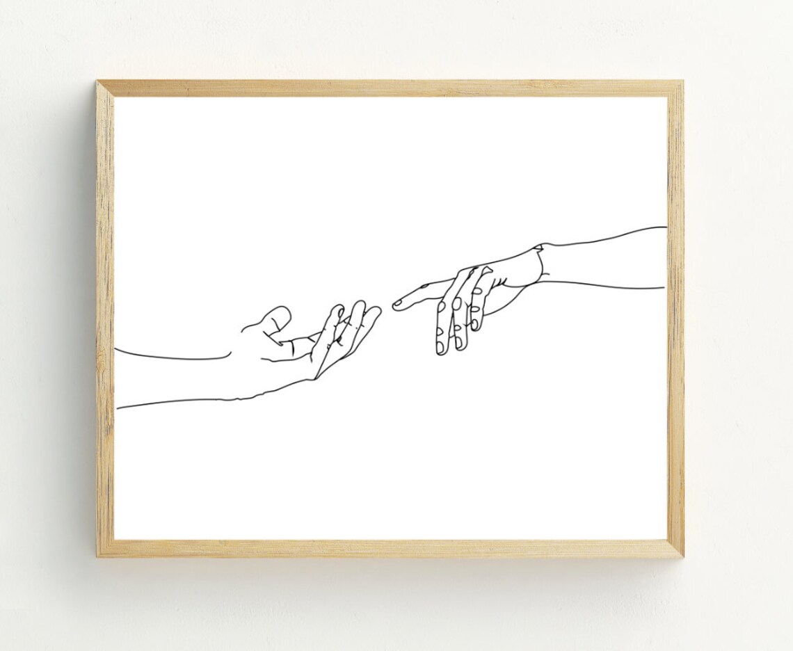 Hands Line Art Print, Black and White Minimalist - Image 2