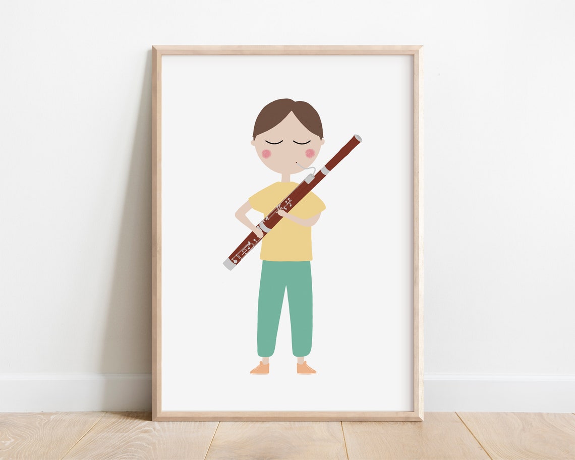 Bassoon Player Boy Minimalist Kids Music Room Decor Art Print
