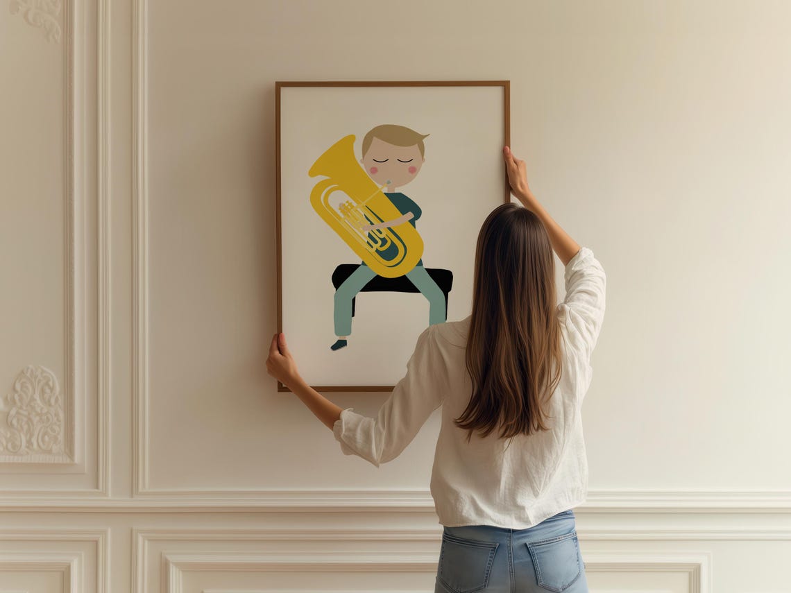 Cute Tuba Player Boy Minimalist Kids Music Room Decor Art Print - Image 2