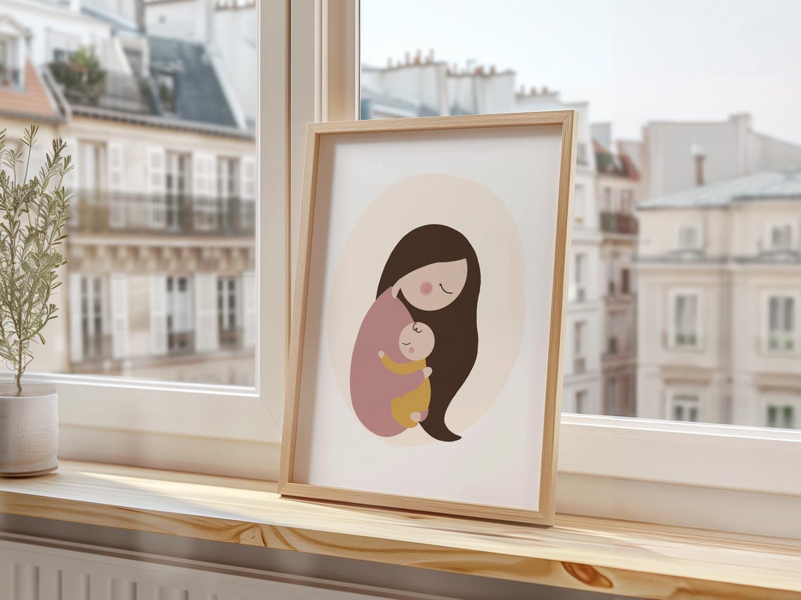Mother Holding Baby Art Print Mother And Child Print Mother And Baby Print Motherhood Print Modern Mom And Baby Print - Image 2