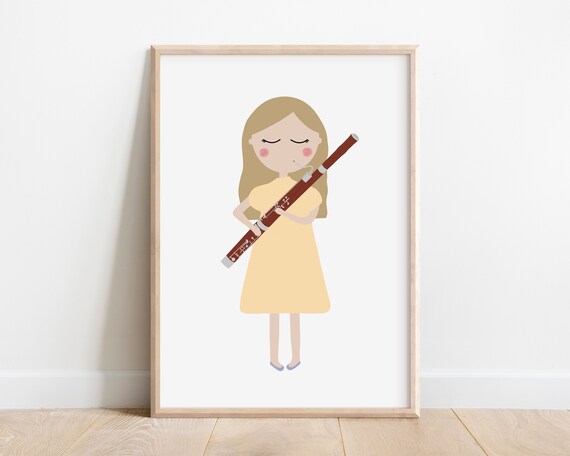 Girl Playing Bassoon Woodwind Instrument Cute Music Lover Art Poster