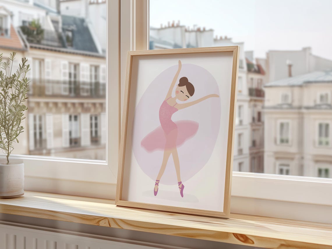 Ballerina Ella Dancing Pink Glitter Dress Ballet Dancer Wall Art Print - Image 3