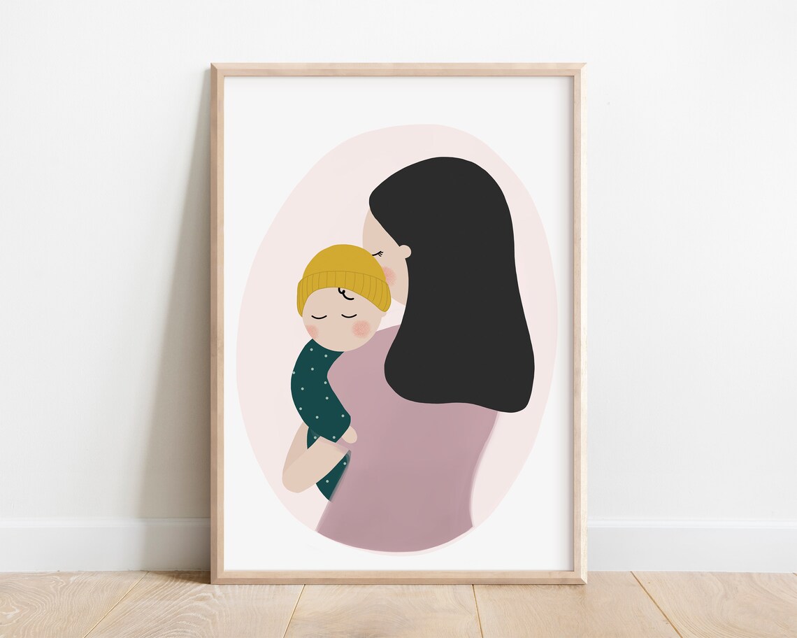 Mother And Child Embrace Minimalist Family Nursery Decor Wall Art