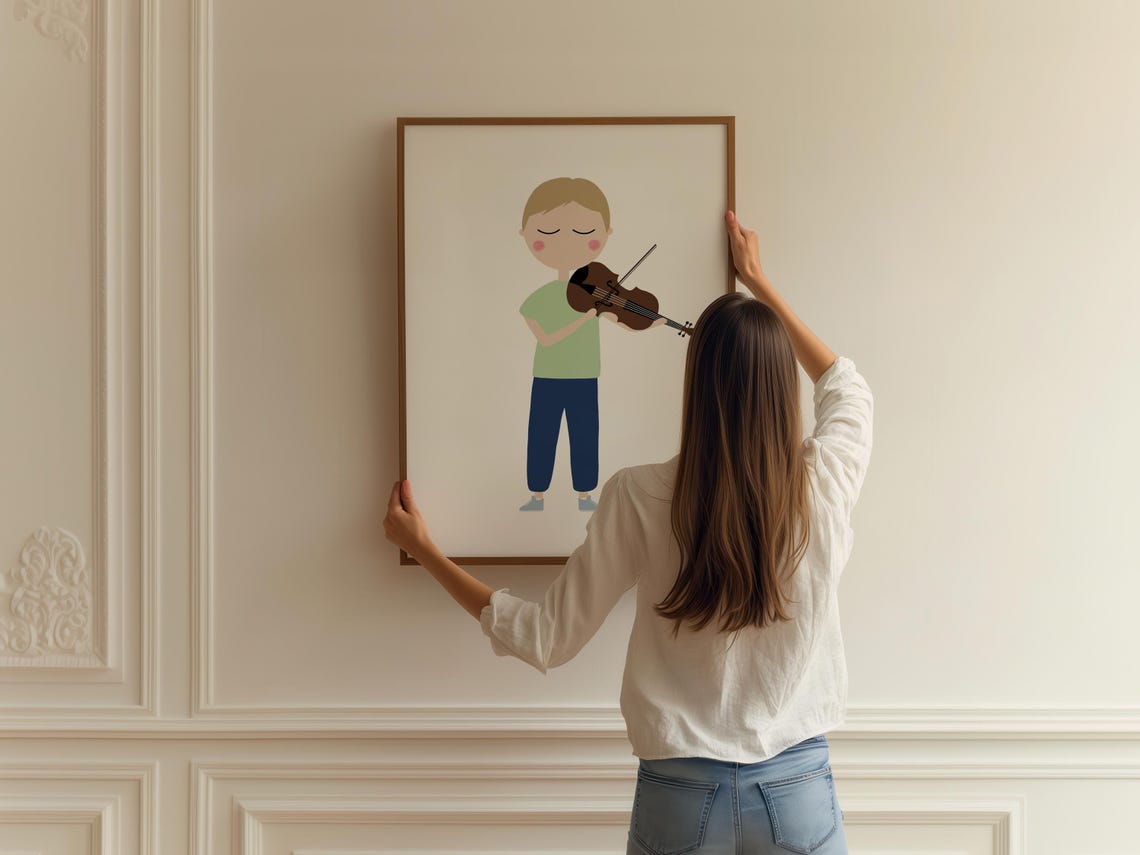 Violin Player Boy Minimalist Kids Music Room Decor Art Print - Image 2