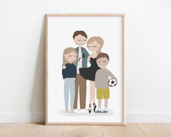Personalized Family Portrait Custom Family Portrait Illustration Minimalist Family Portrait