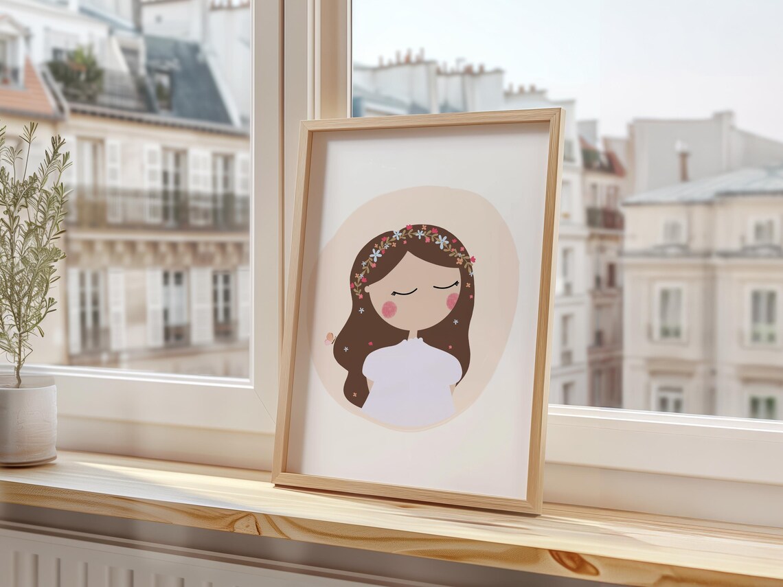 Spring Girl Flower Crown Floral Nursery Kids Decor Art Print - Image 3