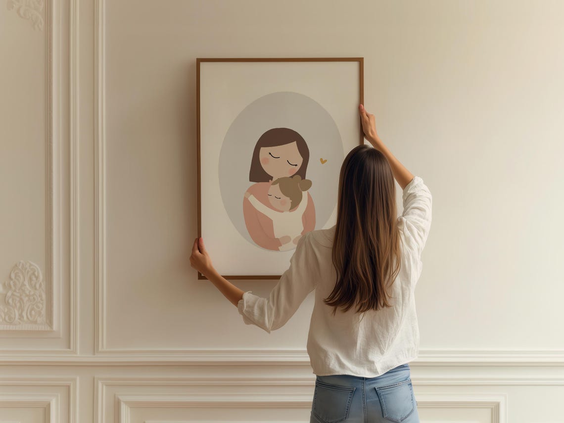 Mom And Daughter Art Print Mother And Daughter Print Mom And Child Art Mom And Daughter Portrait - Image 2