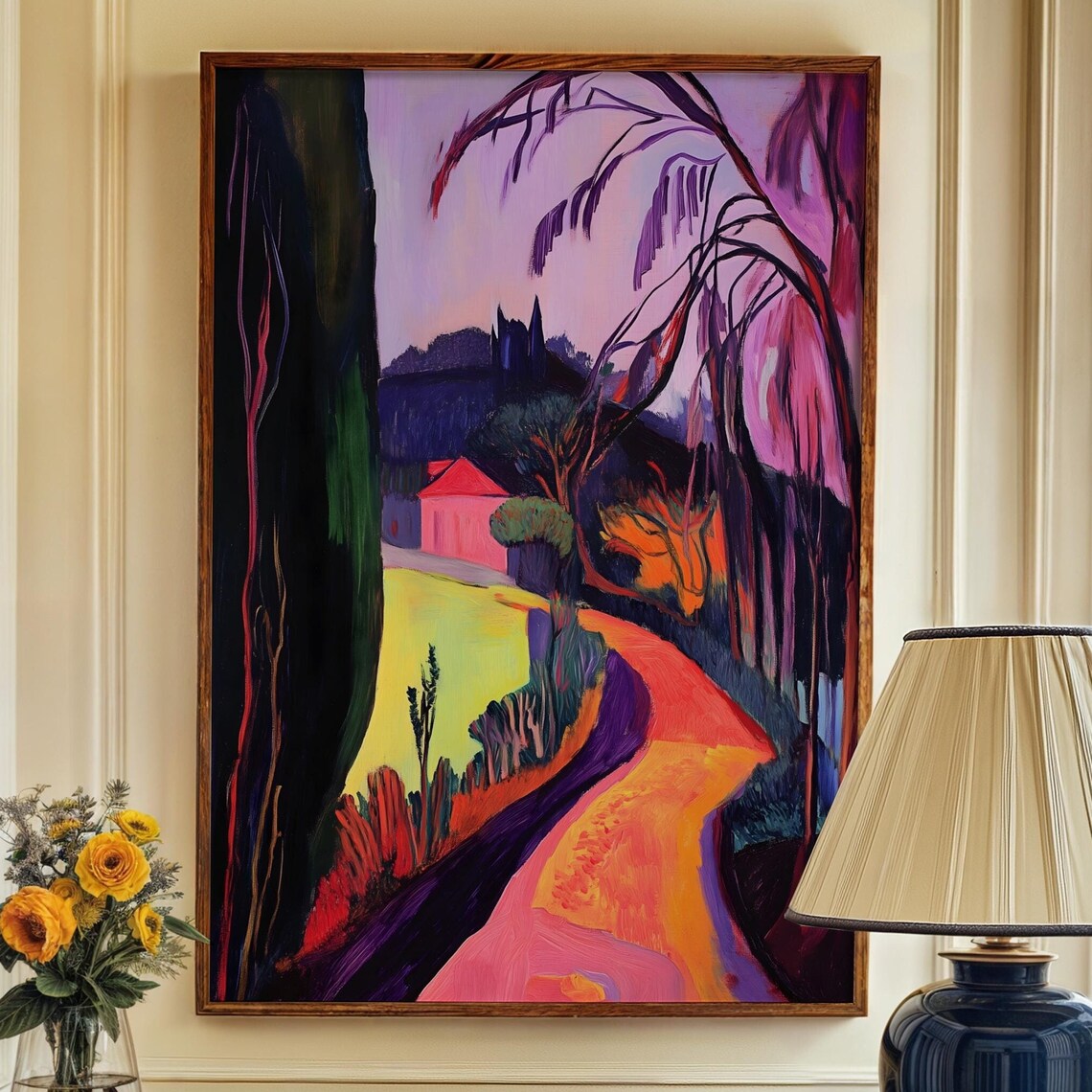 Colorful Tuscany Villa Winding Path Fauvist Landscape Art Poster - Image 4