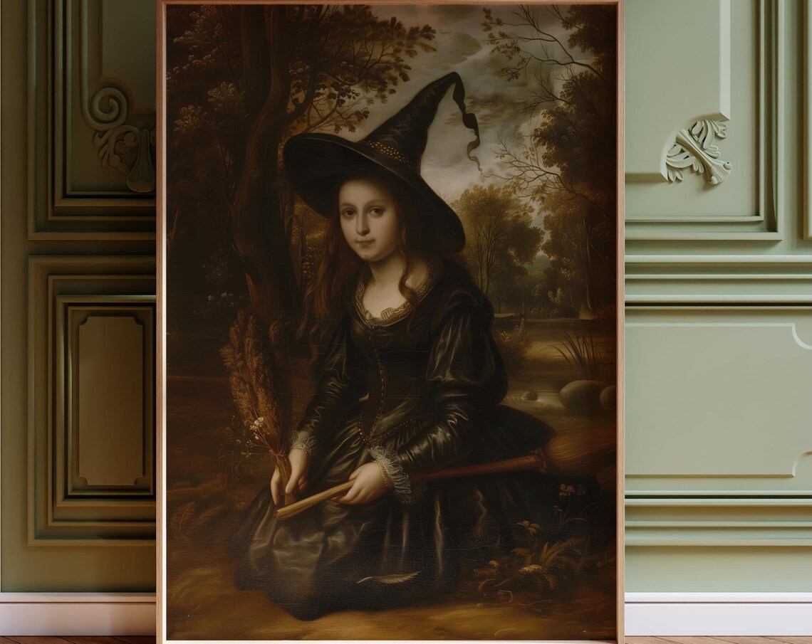 Young Witch Girl In Dark Baroque Forest Dark Academia Art Print - Image 4
