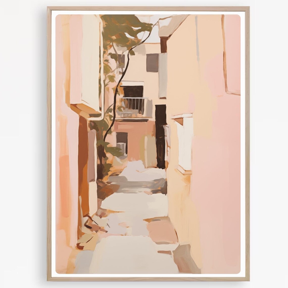 Pink Spanish Alleyway Abstract Watercolor Street Painting Poster