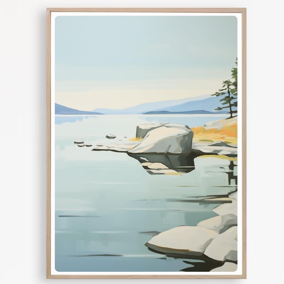 Lake Tahoe Rocky Shoreline Serene Lake Landscape Painting Poster