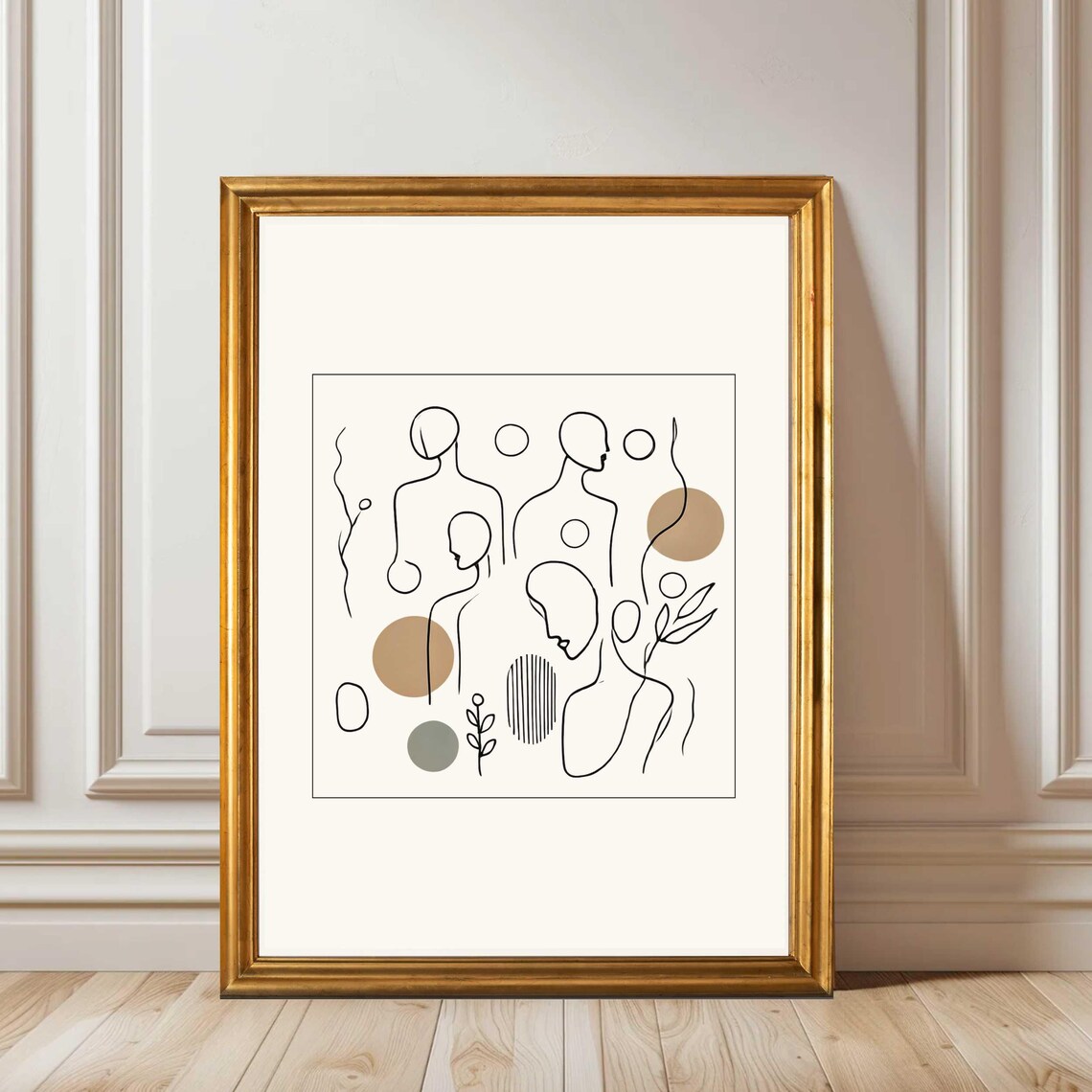 Faceless Women Silhouettes Abstract One Line Art With Beige Shapes Print - Image 3