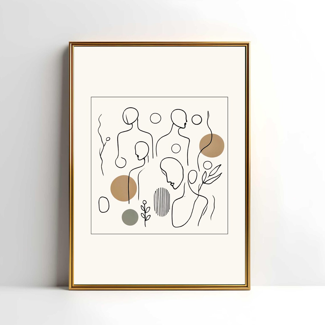 Faceless Women Silhouettes Abstract One Line Art With Beige Shapes Print - Image 2