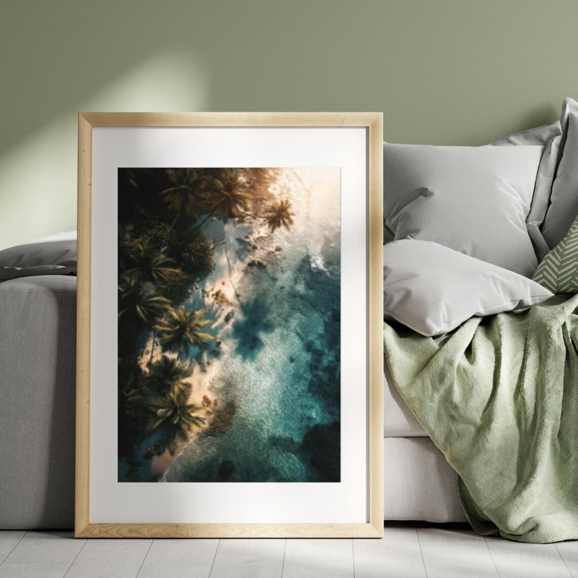 Tropical Beach Palm Trees Aerial Turquoise Water Photo Art Poster