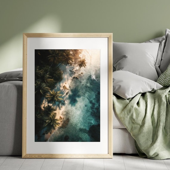 Tropical Beach Palm Trees Aerial Turquoise Water Photo Art Poster